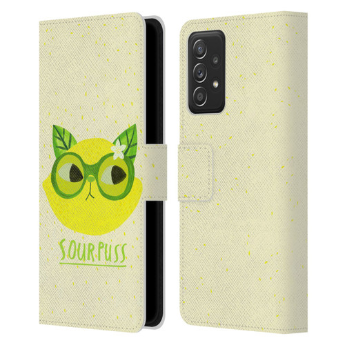 Planet Cat Puns Sour Puss Leather Book Wallet Case Cover For Samsung Galaxy A52 / A52s / 5G (2021)