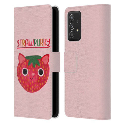 Planet Cat Puns Strawpurry Leather Book Wallet Case Cover For Samsung Galaxy A52 / A52s / 5G (2021)