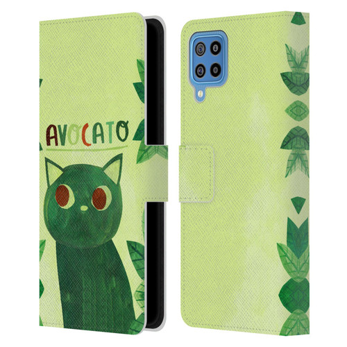 Planet Cat Puns Avocato Leather Book Wallet Case Cover For Samsung Galaxy F22 (2021)