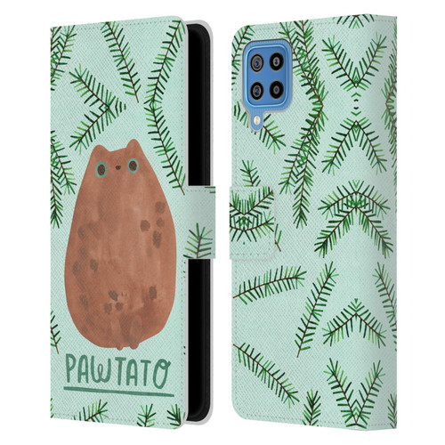 Planet Cat Puns Pawtato Leather Book Wallet Case Cover For Samsung Galaxy F22 (2021)