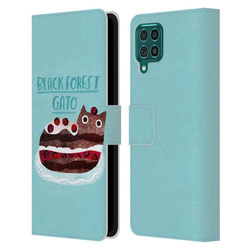 Planet Cat Puns Black Forest Gato Leather Book Wallet Case Cover For Samsung Galaxy F62 (2021)