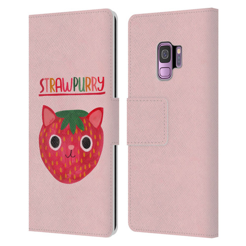 Planet Cat Puns Strawpurry Leather Book Wallet Case Cover For Samsung Galaxy S9