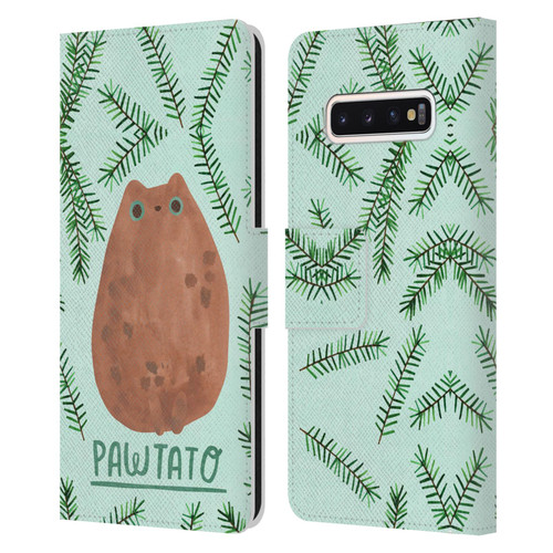 Planet Cat Puns Pawtato Leather Book Wallet Case Cover For Samsung Galaxy S10