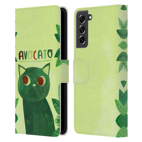 Planet Cat Puns Avocato Leather Book Wallet Case Cover For Samsung Galaxy S21 FE 5G