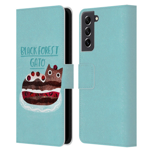Planet Cat Puns Black Forest Gato Leather Book Wallet Case Cover For Samsung Galaxy S21 FE 5G