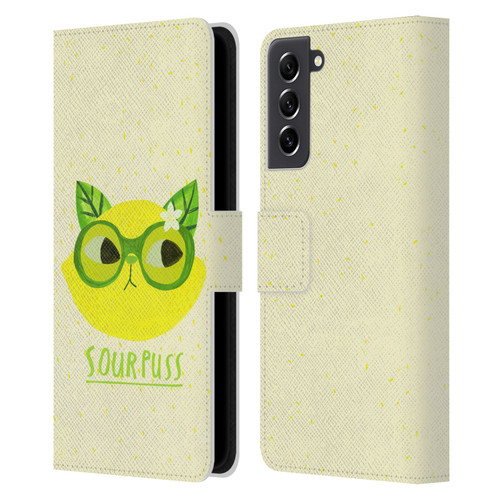 Planet Cat Puns Sour Puss Leather Book Wallet Case Cover For Samsung Galaxy S21 FE 5G