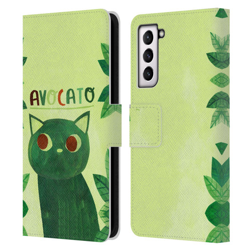 Planet Cat Puns Avocato Leather Book Wallet Case Cover For Samsung Galaxy S21 5G