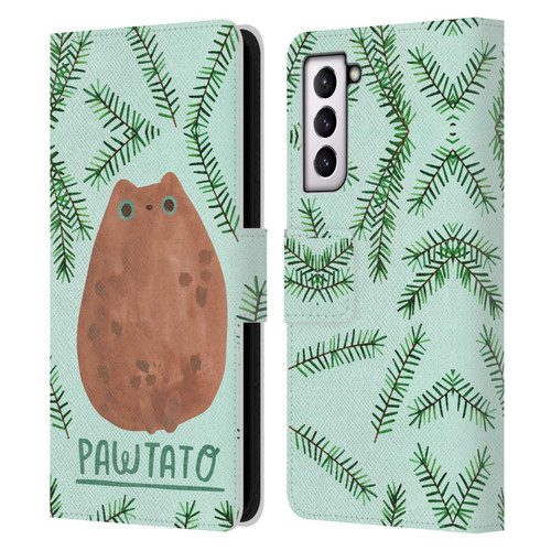 Planet Cat Puns Pawtato Leather Book Wallet Case Cover For Samsung Galaxy S21 5G
