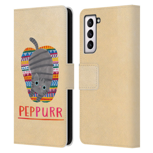 Planet Cat Puns Peppur Leather Book Wallet Case Cover For Samsung Galaxy S21 5G