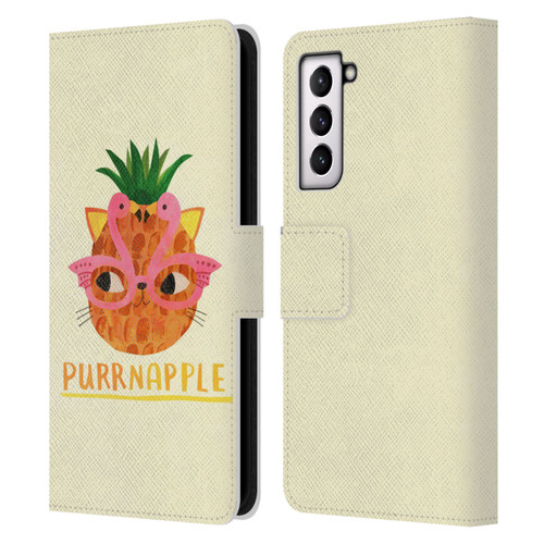 Planet Cat Puns Purrnapple Leather Book Wallet Case Cover For Samsung Galaxy S21 5G
