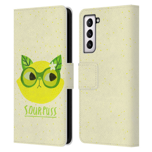 Planet Cat Puns Sour Puss Leather Book Wallet Case Cover For Samsung Galaxy S21 5G