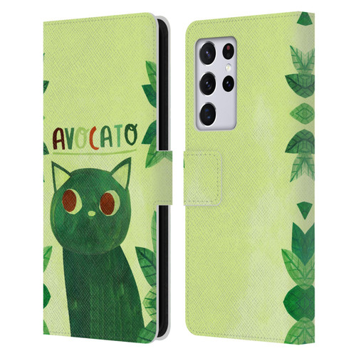 Planet Cat Puns Avocato Leather Book Wallet Case Cover For Samsung Galaxy S21 Ultra 5G