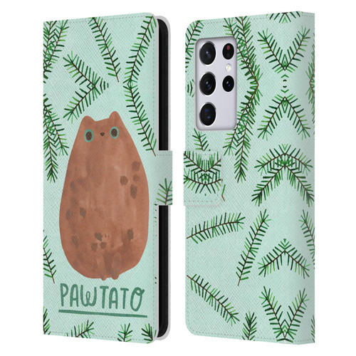 Planet Cat Puns Pawtato Leather Book Wallet Case Cover For Samsung Galaxy S21 Ultra 5G