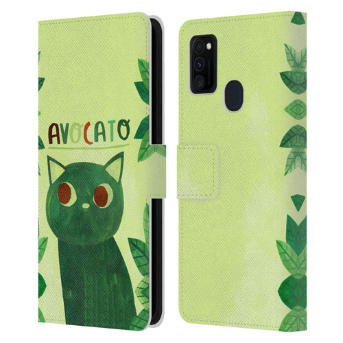 Planet Cat Puns Avocato Leather Book Wallet Case Cover For Samsung Galaxy M30s (2019)/M21 (2020)