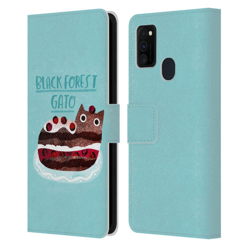 Planet Cat Puns Black Forest Gato Leather Book Wallet Case Cover For Samsung Galaxy M30s (2019)/M21 (2020)
