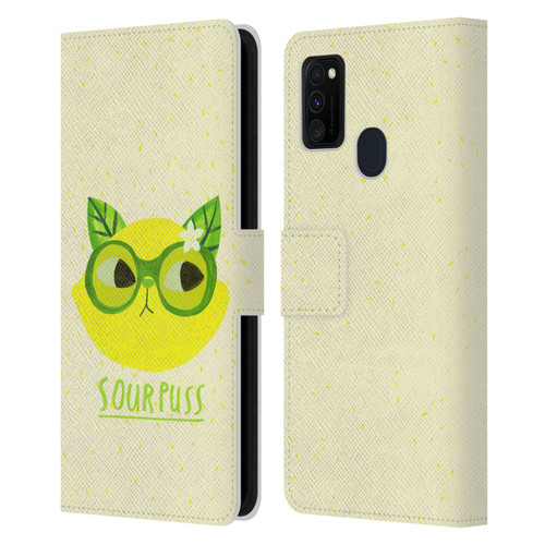 Planet Cat Puns Sour Puss Leather Book Wallet Case Cover For Samsung Galaxy M30s (2019)/M21 (2020)