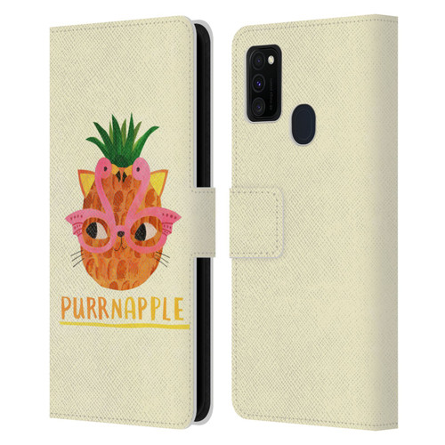 Planet Cat Puns Purrnapple Leather Book Wallet Case Cover For Samsung Galaxy M30s (2019)/M21 (2020)