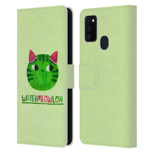 Planet Cat Puns Watermeowlon Leather Book Wallet Case Cover For Samsung Galaxy M30s (2019)/M21 (2020)