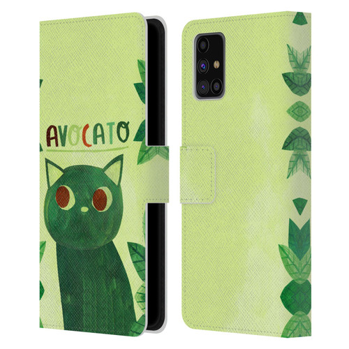 Planet Cat Puns Avocato Leather Book Wallet Case Cover For Samsung Galaxy M31s (2020)