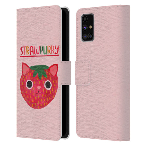 Planet Cat Puns Strawpurry Leather Book Wallet Case Cover For Samsung Galaxy M31s (2020)