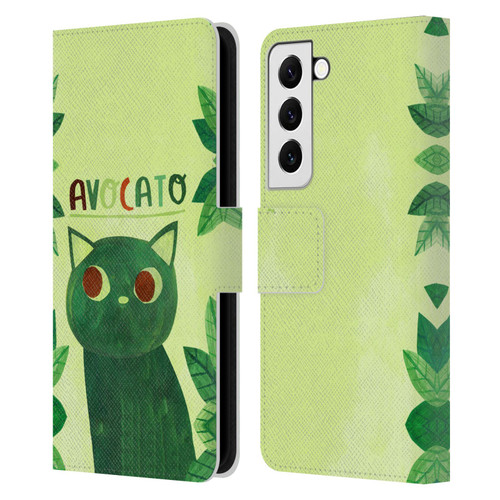 Planet Cat Puns Avocato Leather Book Wallet Case Cover For Samsung Galaxy S22 5G