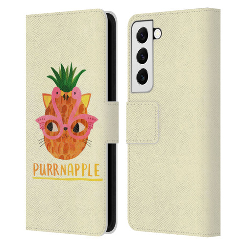 Planet Cat Puns Purrnapple Leather Book Wallet Case Cover For Samsung Galaxy S22 5G