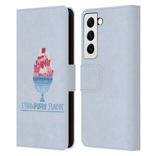 Planet Cat Puns Strawpurry Sundae Leather Book Wallet Case Cover For Samsung Galaxy S22 5G