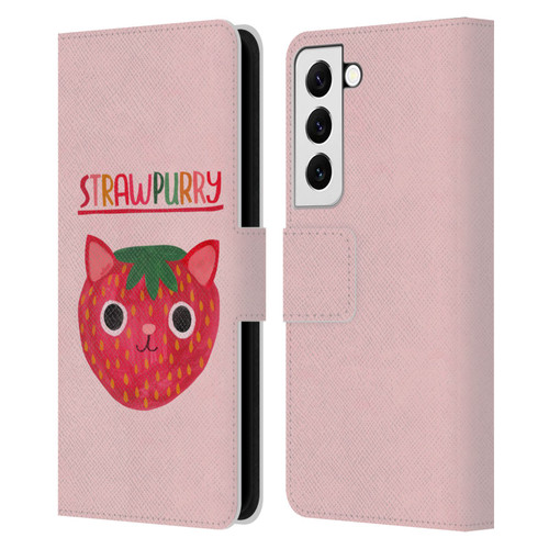 Planet Cat Puns Strawpurry Leather Book Wallet Case Cover For Samsung Galaxy S22 5G