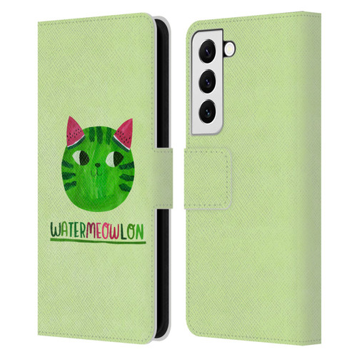 Planet Cat Puns Watermeowlon Leather Book Wallet Case Cover For Samsung Galaxy S22 5G