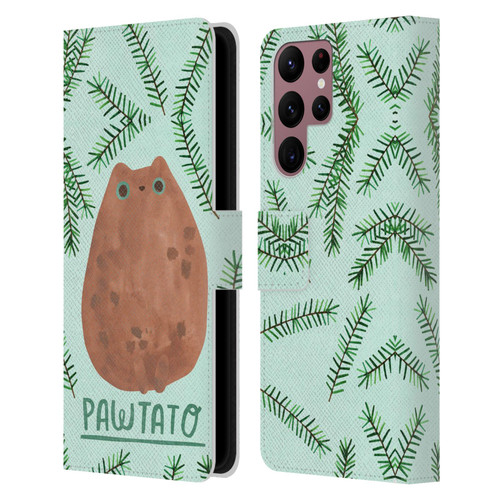 Planet Cat Puns Pawtato Leather Book Wallet Case Cover For Samsung Galaxy S22 Ultra 5G