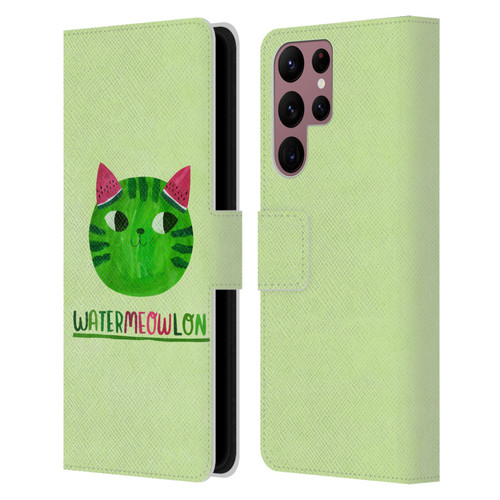 Planet Cat Puns Watermeowlon Leather Book Wallet Case Cover For Samsung Galaxy S22 Ultra 5G