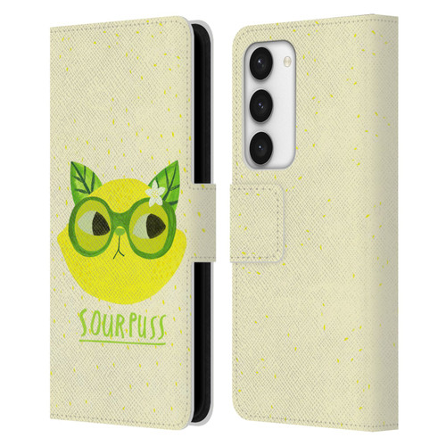 Planet Cat Puns Sour Puss Leather Book Wallet Case Cover For Samsung Galaxy S23 5G