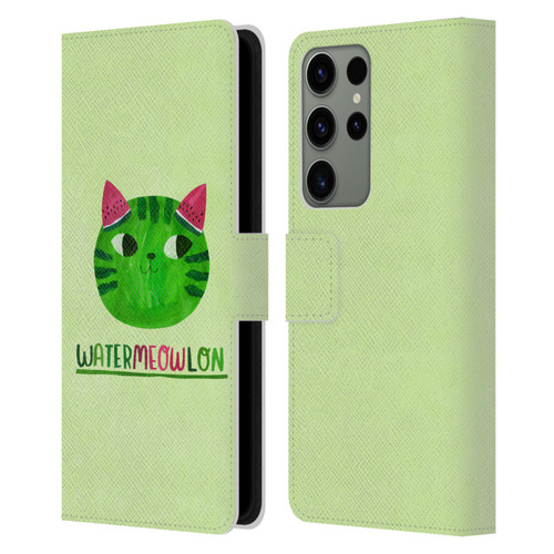 Planet Cat Puns Watermeowlon Leather Book Wallet Case Cover For Samsung Galaxy S23 Ultra 5G