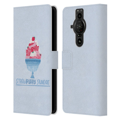 Planet Cat Puns Strawpurry Sundae Leather Book Wallet Case Cover For Sony Xperia Pro-I