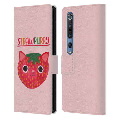 Planet Cat Puns Strawpurry Leather Book Wallet Case Cover For Xiaomi Mi 10 5G / Mi 10 Pro 5G