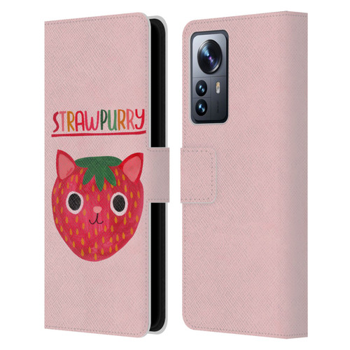 Planet Cat Puns Strawpurry Leather Book Wallet Case Cover For Xiaomi 12 Pro