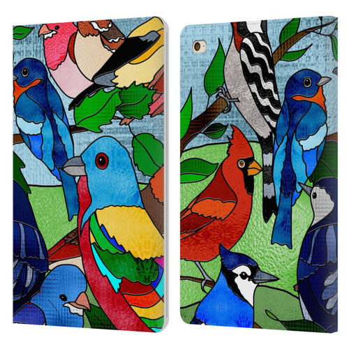 Suzan Lind Birds Stained Glass Leather Book Wallet Case Cover For Apple iPad mini 4