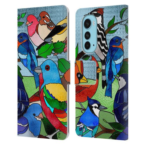 Suzan Lind Birds Stained Glass Leather Book Wallet Case Cover For Motorola Edge (2022)