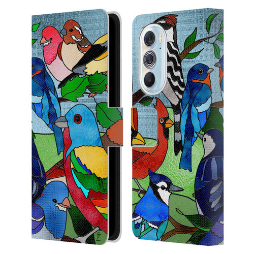 Suzan Lind Birds Stained Glass Leather Book Wallet Case Cover For Motorola Edge X30