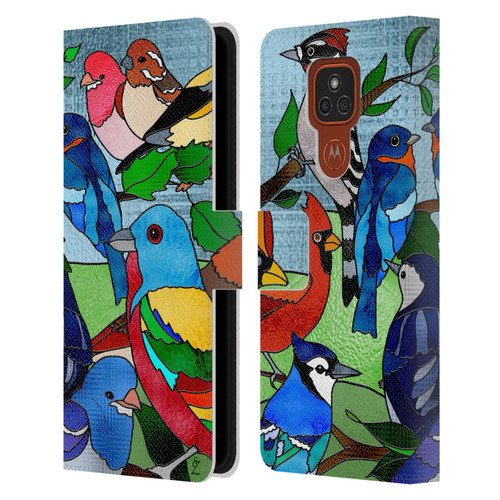 Suzan Lind Birds Stained Glass Leather Book Wallet Case Cover For Motorola Moto E7 Plus