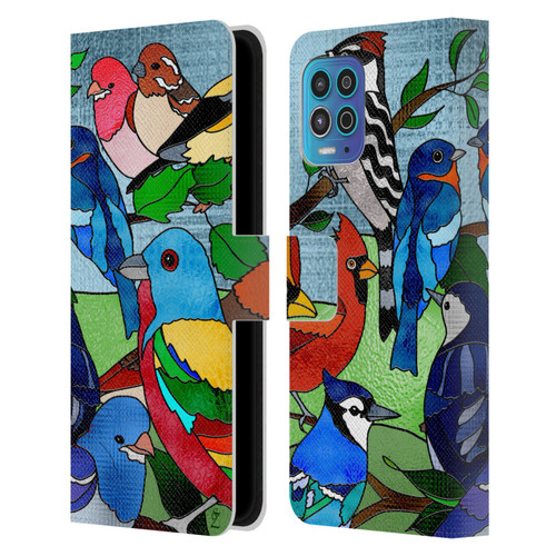 Suzan Lind Birds Stained Glass Leather Book Wallet Case Cover For Motorola Moto G100