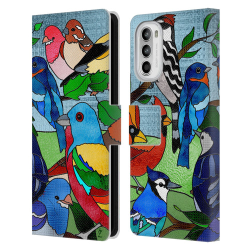 Suzan Lind Birds Stained Glass Leather Book Wallet Case Cover For Motorola Moto G52