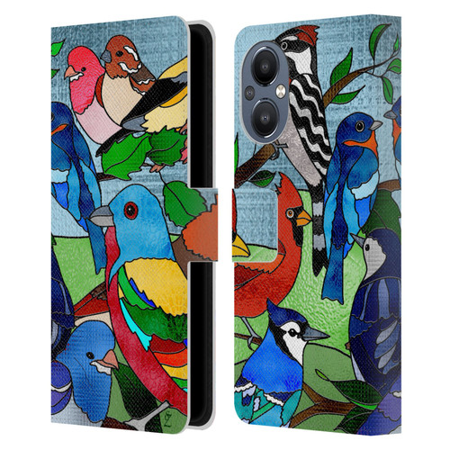 Suzan Lind Birds Stained Glass Leather Book Wallet Case Cover For OnePlus Nord N20 5G