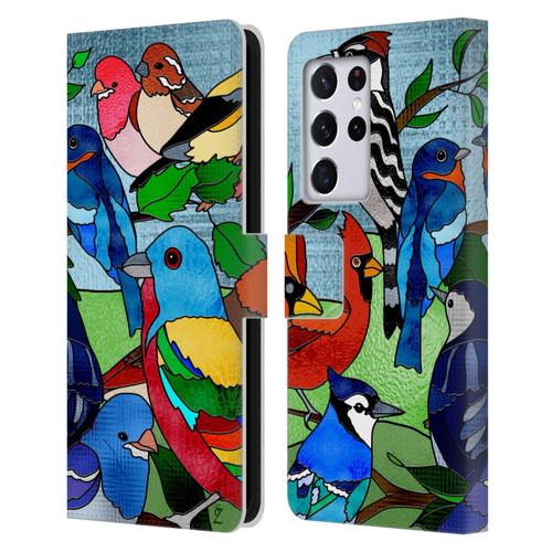 Suzan Lind Birds Stained Glass Leather Book Wallet Case Cover For Samsung Galaxy S21 Ultra 5G