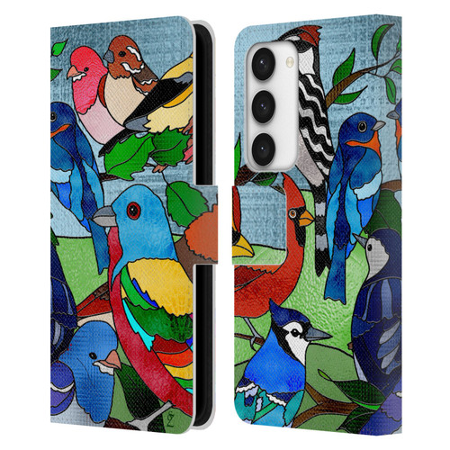 Suzan Lind Birds Stained Glass Leather Book Wallet Case Cover For Samsung Galaxy S23 5G