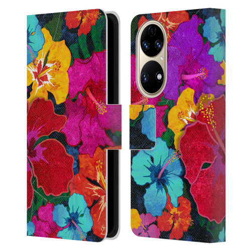 Suzan Lind Colours & Patterns Tropical Hibiscus Leather Book Wallet Case Cover For Huawei P50