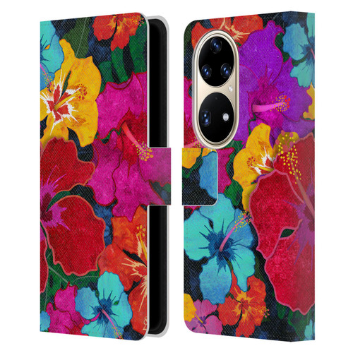 Suzan Lind Colours & Patterns Tropical Hibiscus Leather Book Wallet Case Cover For Huawei P50 Pro