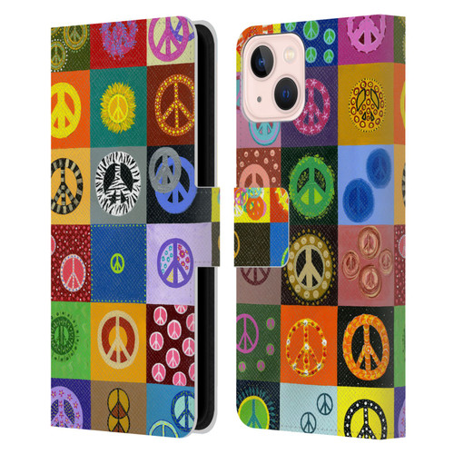 Suzan Lind Colours & Patterns Peace Quilt Leather Book Wallet Case Cover For Apple iPhone 13