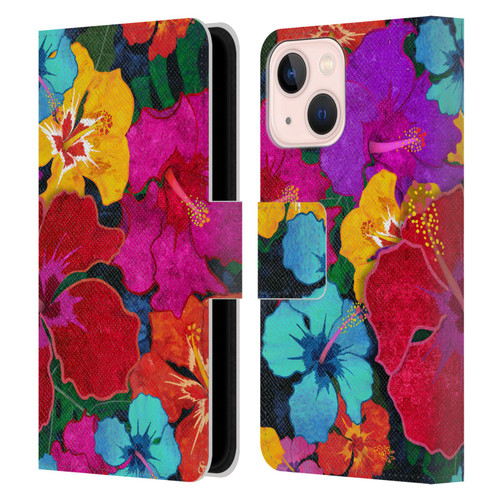 Suzan Lind Colours & Patterns Tropical Hibiscus Leather Book Wallet Case Cover For Apple iPhone 13 Mini