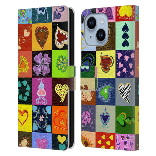 Suzan Lind Colours & Patterns Heart Quilt Leather Book Wallet Case Cover For Apple iPhone 14 Plus